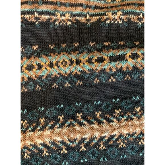 J Jill Black Brown Teal Fair Isle Aztec Poncho Pullover Sweater One Size - Picture 3 of 10